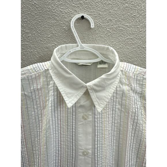 Orvis Womens Shirt Size 14 Rainbow Striped Pin-Tuck Short Sleeve Button Up - Picture 3 of 11